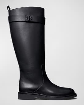 Tory Burch Double T Leather Tall Utility Boots | Neiman Marcus