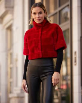 Horizontal Lamb Shearling Short-Sleeve Bolero Jacket