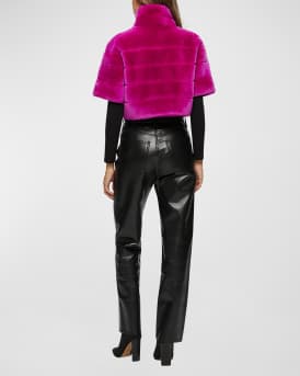 Horizontal Lamb Shearling Short-Sleeve Bolero Jacket