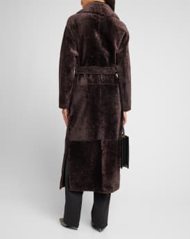 Reversible Shearling Lamb Belted Long Coat With Side Slits