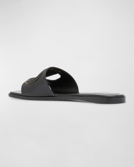 VLogo Leather Cutout Flat Slide Sandals