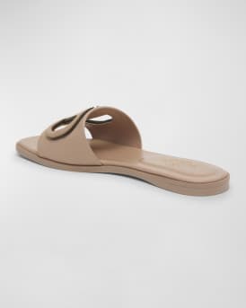 VLogo Leather Cutout Flat Slide Sandals