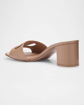 VLogo Leather Cutout Slide Sandals