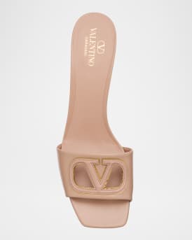 VLogo Leather Cutout Slide Sandals