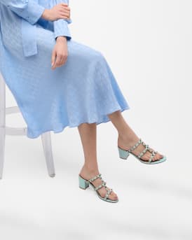 Rockstud Caged Block-Heel Slide Sandals