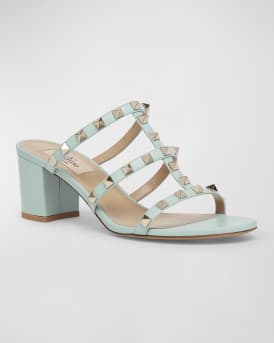 Rockstud Caged Block-Heel Slide Sandals