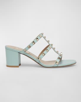 Rockstud Caged Block-Heel Slide Sandals
