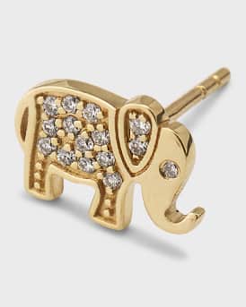 14k Yellow Gold Diamond Elephant Stud Earring, Single