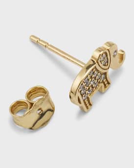 14k Yellow Gold Diamond Elephant Stud Earring, Single