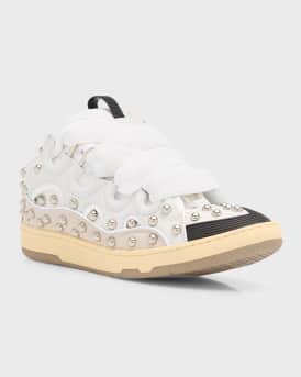 Men's Curb Mesh and Leather Low-Top Sneakers
