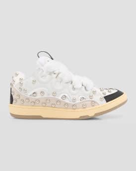 Men's Curb Mesh and Leather Low-Top Sneakers