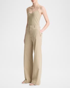Mid-Rise Wide-Leg Cotton Trousers
