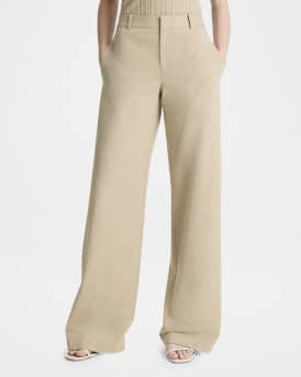 Mid-Rise Wide-Leg Cotton Trousers