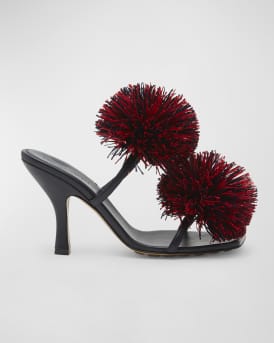 Adam Leather Two-Band Pom Sandals