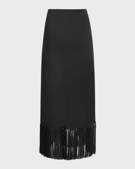 Fringe Hem Knit Maxi Skirt