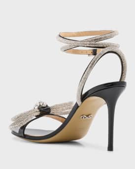 Crystal Embellished Leather Double Bow Sandals