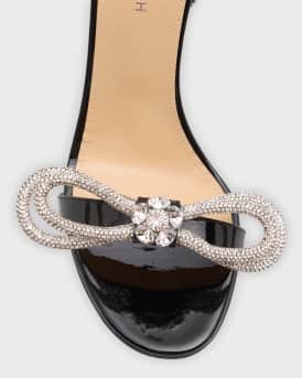 Crystal Embellished Leather Double Bow Sandals