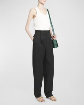 High-Rise Pleated Straight-Leg Trousers