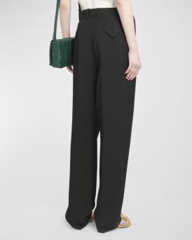 High-Rise Pleated Straight-Leg Trousers