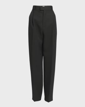High-Rise Pleated Straight-Leg Trousers