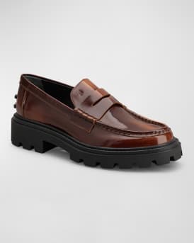 Leather Lug-Sole Penny Loafers