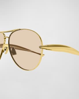 Curved Metal Aviator Sunglasses 