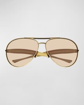 Curved Metal Aviator Sunglasses 