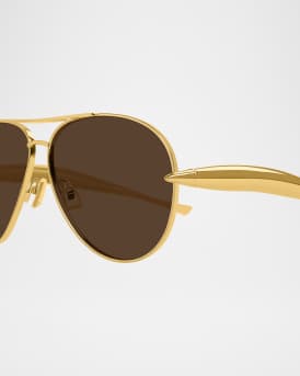 Curved Metal Aviator Sunglasses 