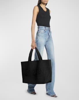 East-West Logo Raffia Tote Bag