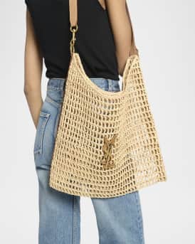 Oxalis YSL Monogram Shoulder Bag in Raffia with Bronze Hardware