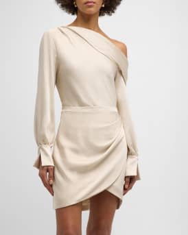 Cameron One-Shoulder Wrap-Skirt Satin Mini Dress