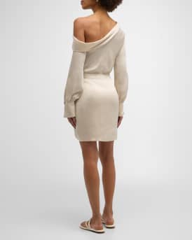 Cameron One-Shoulder Wrap-Skirt Satin Mini Dress