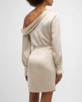 Cameron One-Shoulder Wrap-Skirt Satin Mini Dress