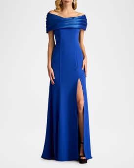 Off-Shoulder A-Line Crepe & Taffeta Gown