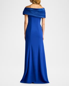 Off-Shoulder A-Line Crepe & Taffeta Gown