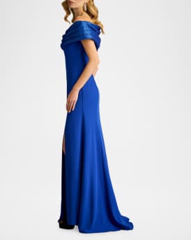 Off-Shoulder A-Line Crepe & Taffeta Gown