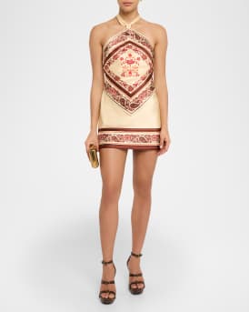 Adelaide Floral Silk Knotted Halter Overlay Mini Dress