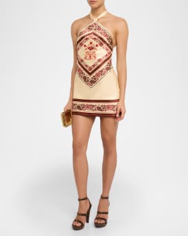 Adelaide Floral Silk Knotted Halter Overlay Mini Dress