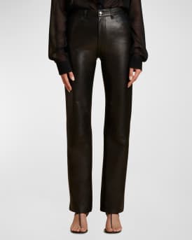 Danielle Leather High-Rise Straight-Leg Pants