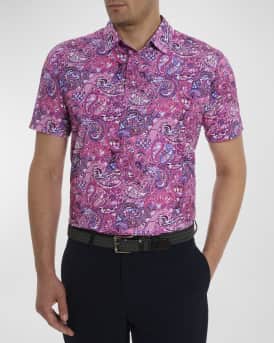 Robert Graham Men s Golden Paisley Stretch Knit Polo Shirt Neiman Marcus