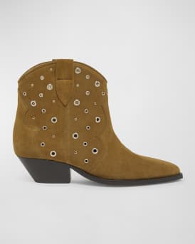 Isabel Marant Dewina Suede Eyelet Western Booties Neiman Marcus
