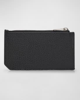Men's YSL Zip Card Holder in Grained Leather