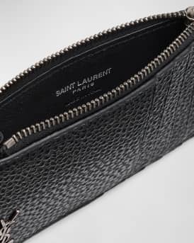 Men's YSL Zip Card Holder in Grained Leather