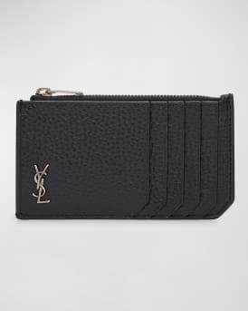 SAINT LAURENT / カードケース/--/BEG/メンズ Saint Laurent Men's YSL Zip Card Holder in Grained Leather