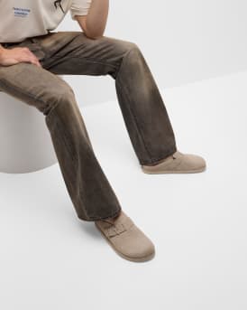 Men's Initial Buckle Suede Mules