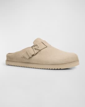 Men's Initial Buckle Suede Mules