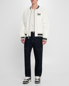 Men's Stadium Embroidered Leather Varsity Jacket