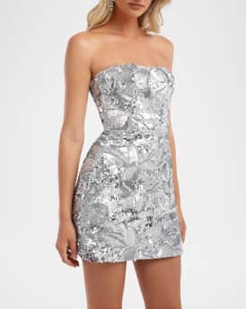 Linda Strapless Floral Sequin A-Line Mini Dress