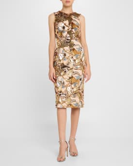 Alex Sleeveless Floral Sequin Midi Sheath Dress