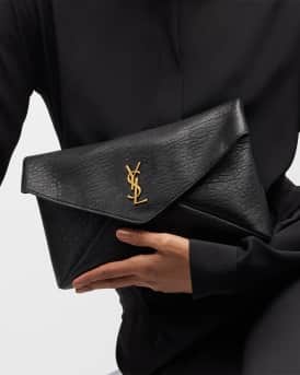 Large YSL Envelope Pouch Clutch Bag in Leather 